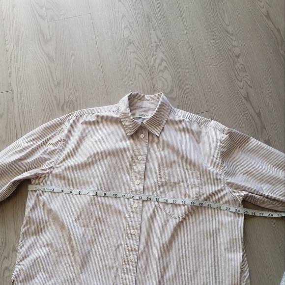 Suzie Kondi Kappa Oversized Button Up Shirt In Poplin Cotton Flax Stripe XS - Picture 12 of 14